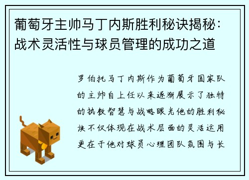 葡萄牙主帅马丁内斯胜利秘诀揭秘：战术灵活性与球员管理的成功之道